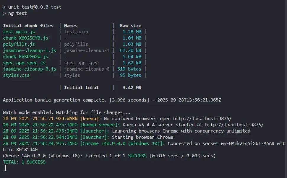 Angular 預設測試執行結果